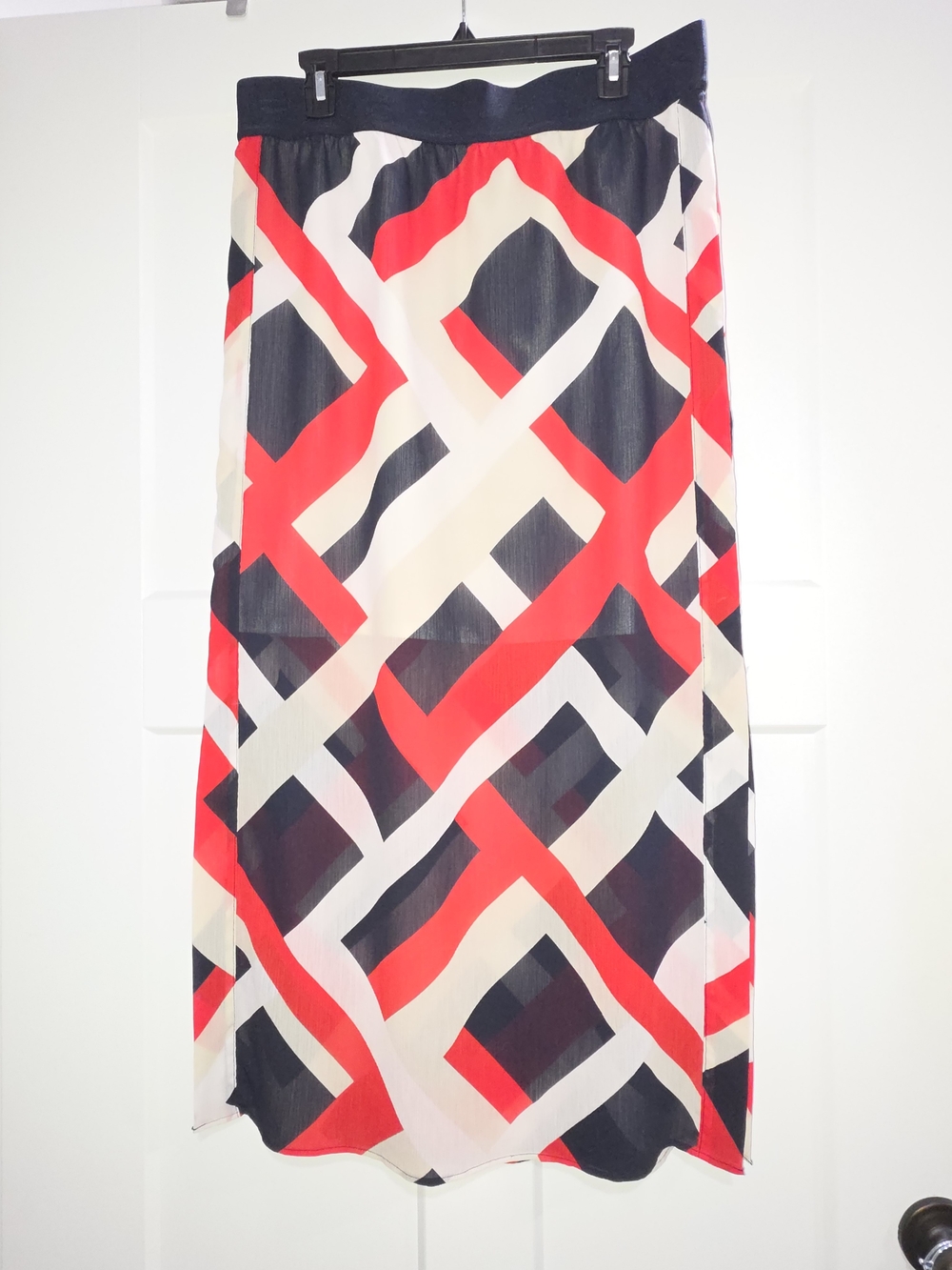 Ann Taylor Geometric Red, Black & Cream Maxi Skirt
